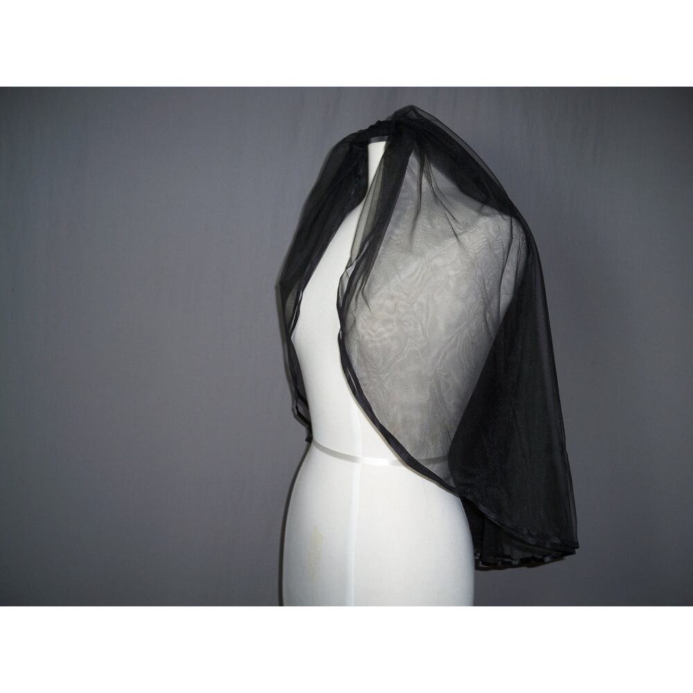 2 tier black veil, goth gothic black satin edge Black Elbow Bridal Costume Veil